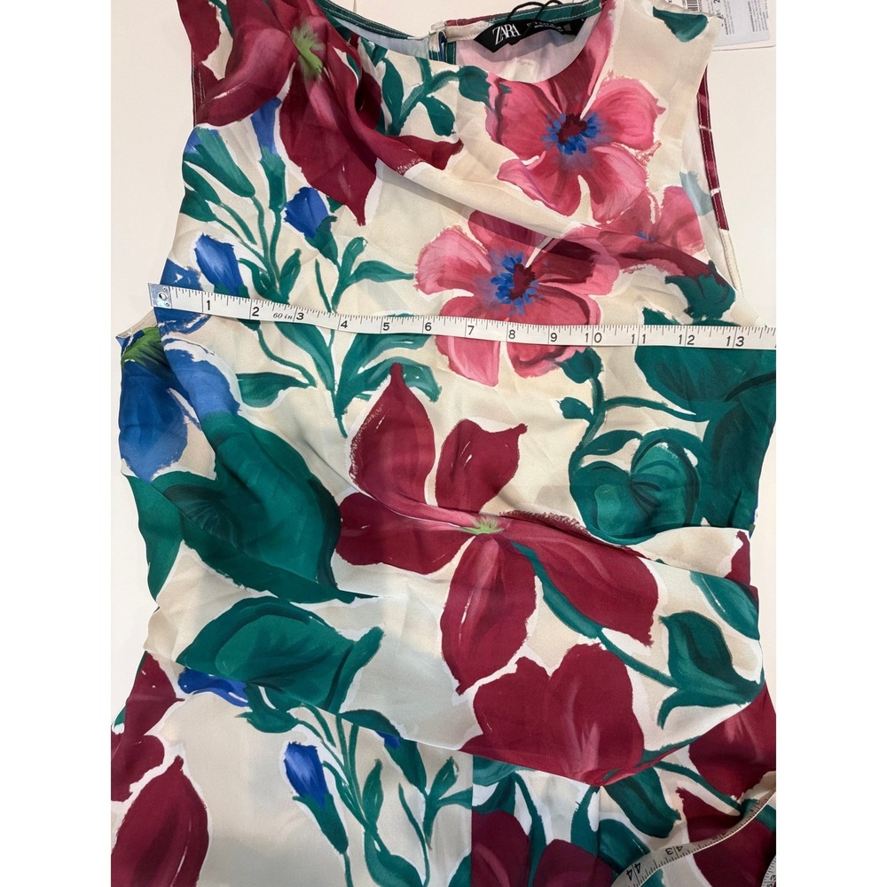 NWT ZARA Woman Long Floral Print Satin Wide-Legs Jumpsuit, Poly/Satin, Size S - Picture 8 of 9